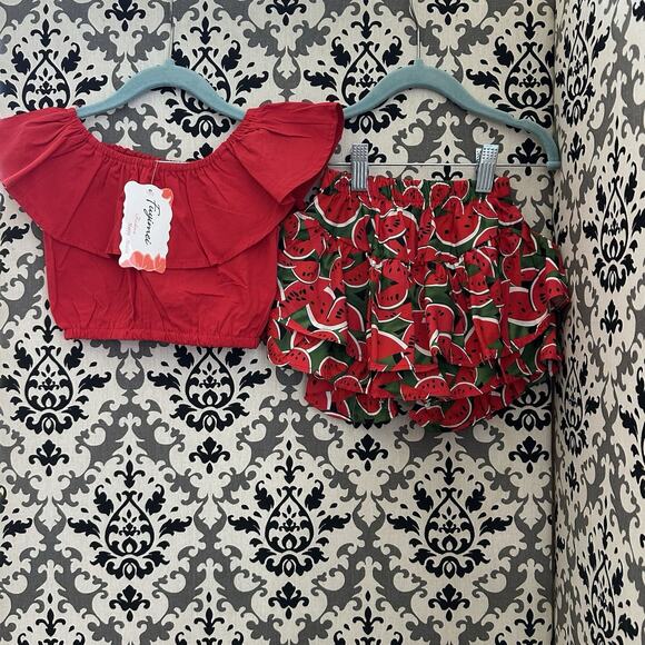 Fayimei Baby Girl Set | 12–18M‎ (80)| Red Ruffle Top & Watermelon Bloomers - Picture 1 of 7